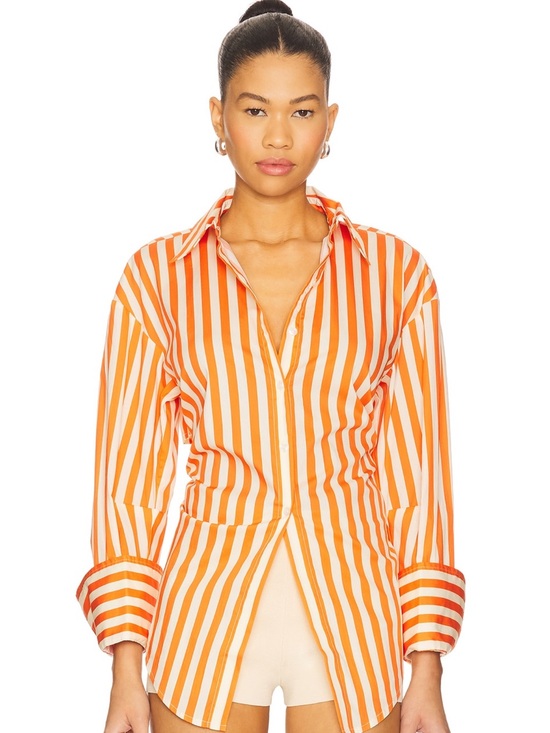 Simon Miller Tops - Simon Miller Orange and Cream Vertical Stripe Button-Up Blouse